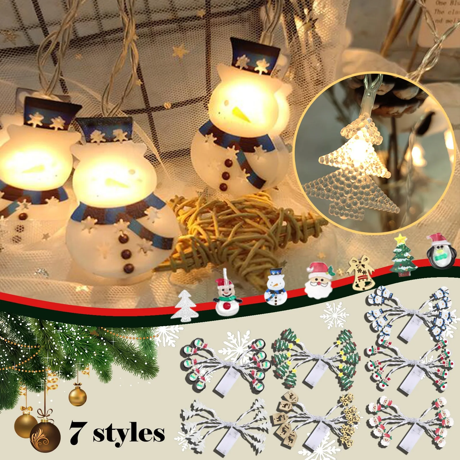 

LED String Lights 20LED Christmas Fairy Garland Pine Cone Bell Decoration New Year Party Lights Battery Powered
