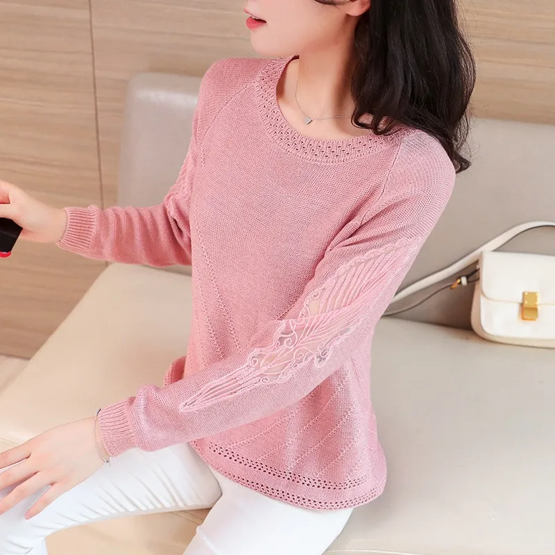 

Ymwmhu Fashion Hollow Out Sleeve Women's Sweaters Casual Solid Elegant Autumn and Winter Clothing Brand Office Ladies Sweater