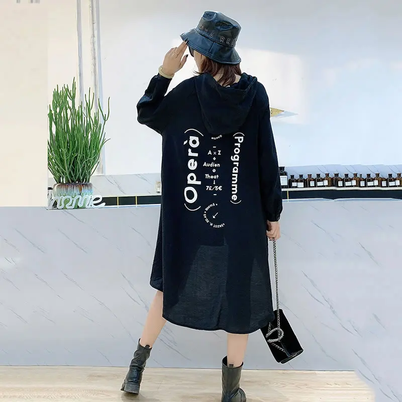 Женское асимметричное платье XIATO свободное с капюшоном и длинным рукавом