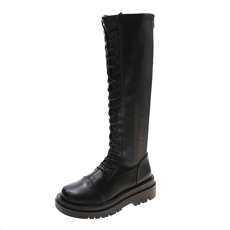 

2020 New Women's Shoes Winter Autumn Thick-soled Boots For Fall Flat-soled Boots Mid-tube Stretch Luxury Knight Boots Brown