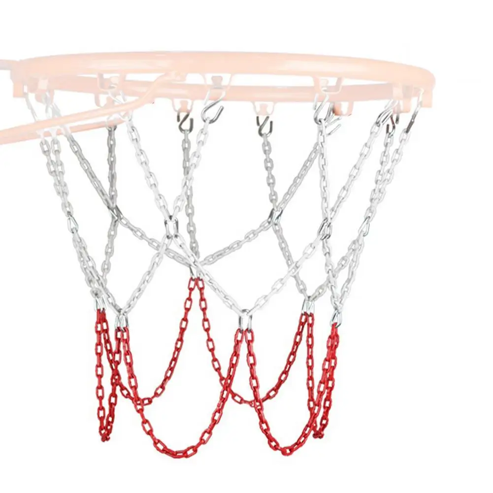 Red de baloncesto de acero inoxidable fácil de instalar, cadena de red de hierro para interiores y exteriores, Red de baloncesto duradera de tamaño estándar de alta calidad