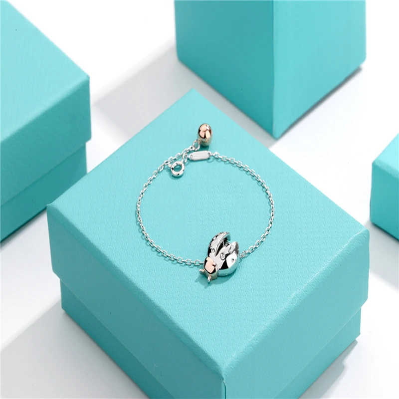 

1:1 Tiffon 925 Sterling Silver Classic Butterfly Money Insect Bracelet, Exquisite Workmanship, Ladies Original Hot Jewelry Gift