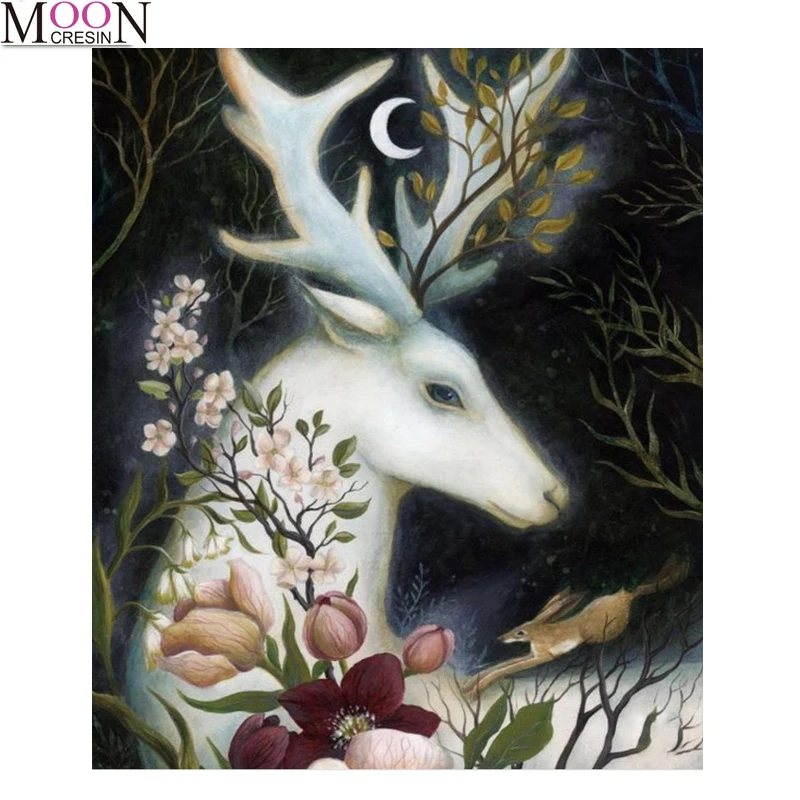 

Animals 5D Diy Diamond Painting White Deer Embroidery Cross Stitch Mosaic Full Square Round Drill Rhinestones Home Decor Needle