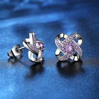 womens fashion romantic flower stud earrings shiny purple crystal pave mobius twisted tiny earring stud piercing ear jewelry
