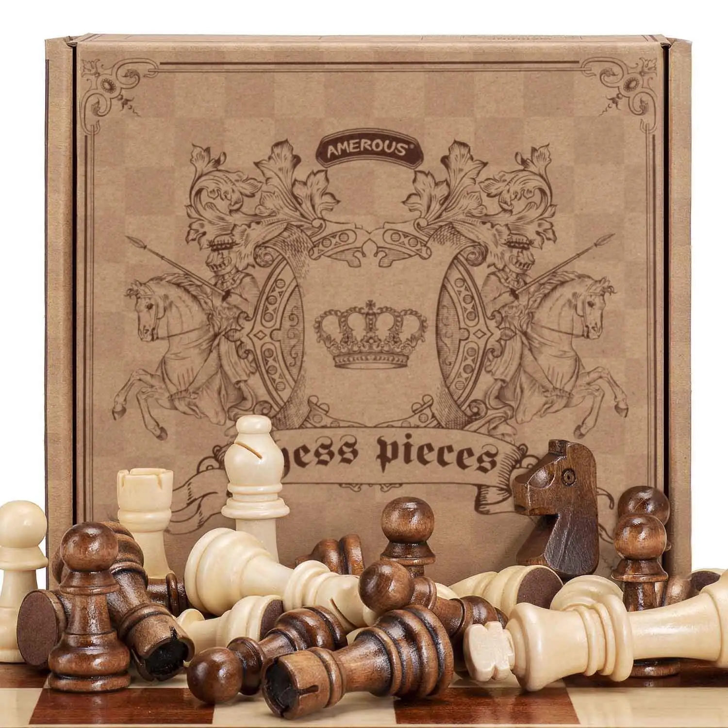Wooden Chess Pieces Only Staunton Style Wood Chessmen Storage Bag - Gift Packed Box Tournament Game Pawns For | Спорт и развлечения