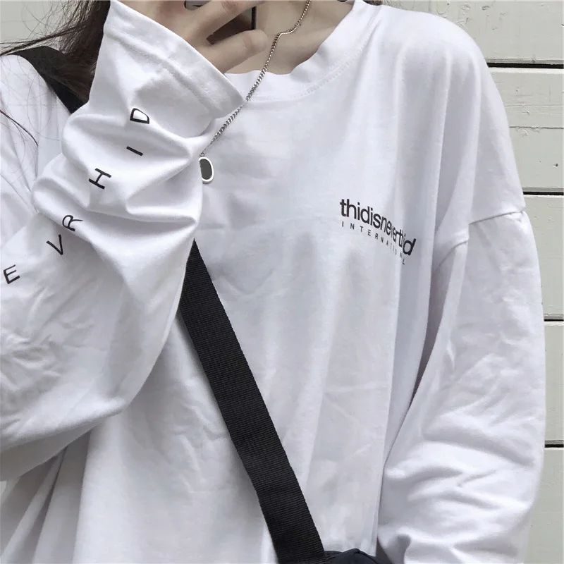 2021 autumn Women's Fashion Large Size Casual t shirt Harajuku Letters ulzzang long Sleeve Funny T-Shirts women basic white tops | Женская