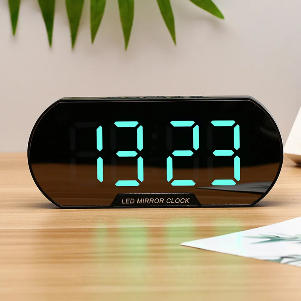 

Simple Mini Mirror Alarm Clock Large LED Display Electronic Bedside Clock Adjustable Brightness Dual Alarms With Snooze Home Dec