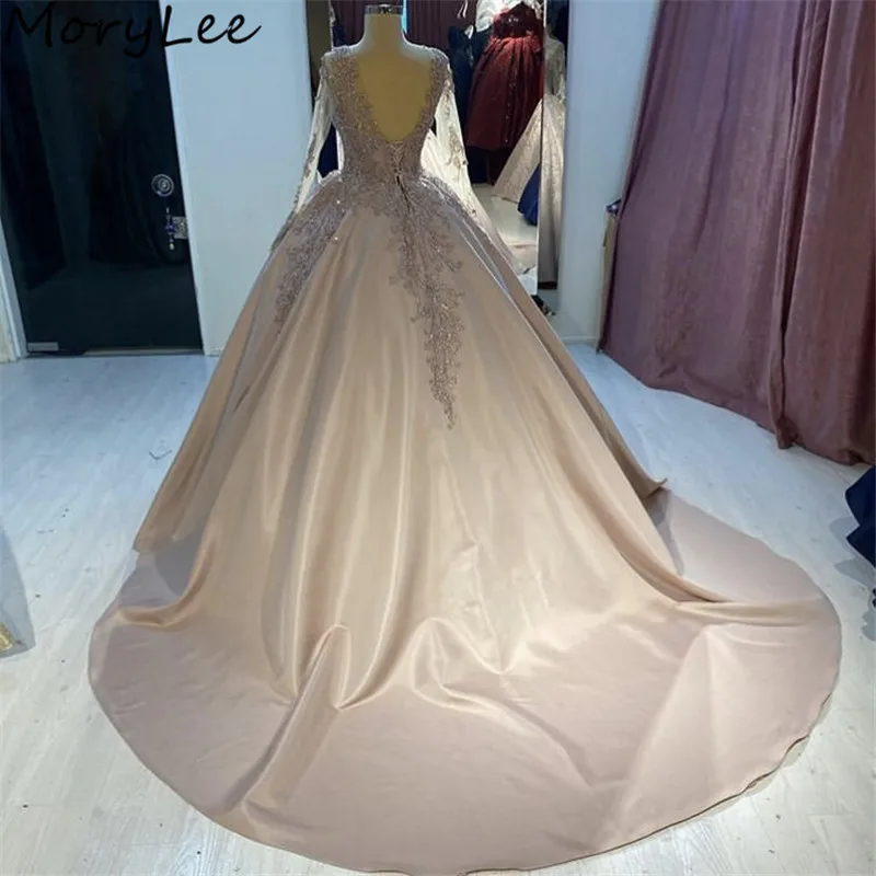 Женское вечернее платье цвета шампанского кружевное атласное трапециевидной