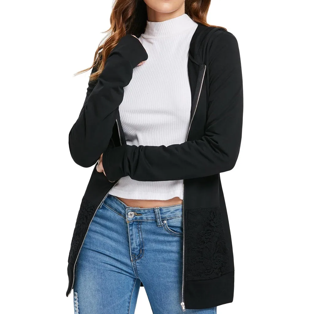 Women Bandage Long Sleeve Casual Lace Up Back Zip Up Hoodie Sweatshirt Streetwear Women Oversized Hoodies Moletom Feminino
