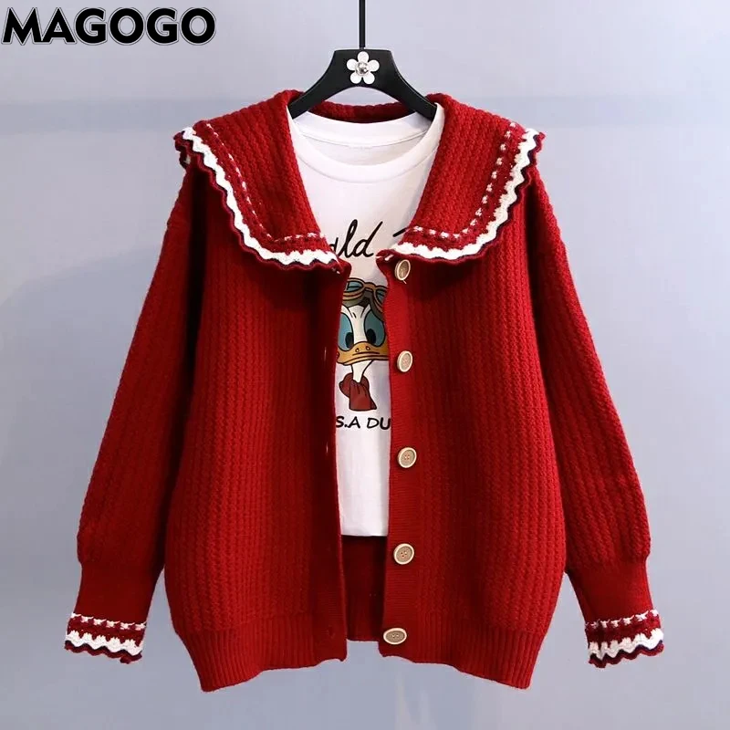 

Осенне-зимний свитер MAGOGO с кукольным воротником, пальто, новинка, женский модный вязаный кардиган свободного кроя, Лидер продаж