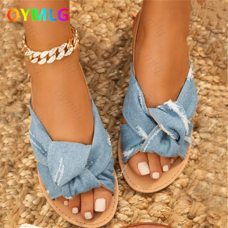 

2021 summer new style flat slippers women cross-border large size solid color European American dew shoes woman sandles