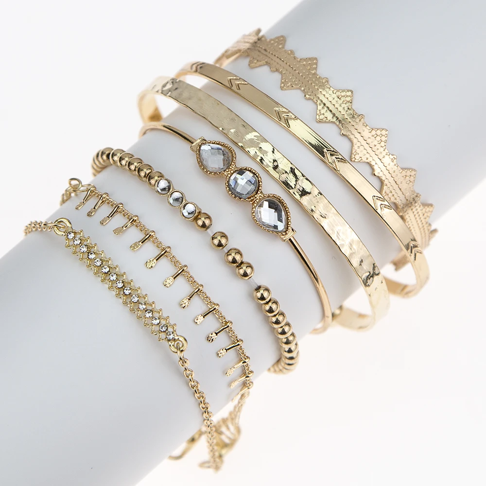 7 шт./компл. богемные Золотой Цвет лист кристалл опал браслет набор для Для женщин