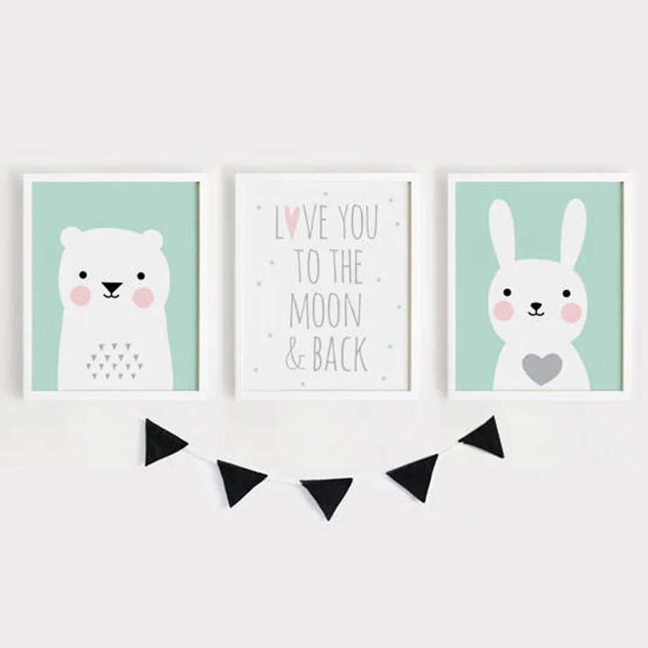 Мультфильм милый кролик медведь Цитата детская стена искусство холст картина