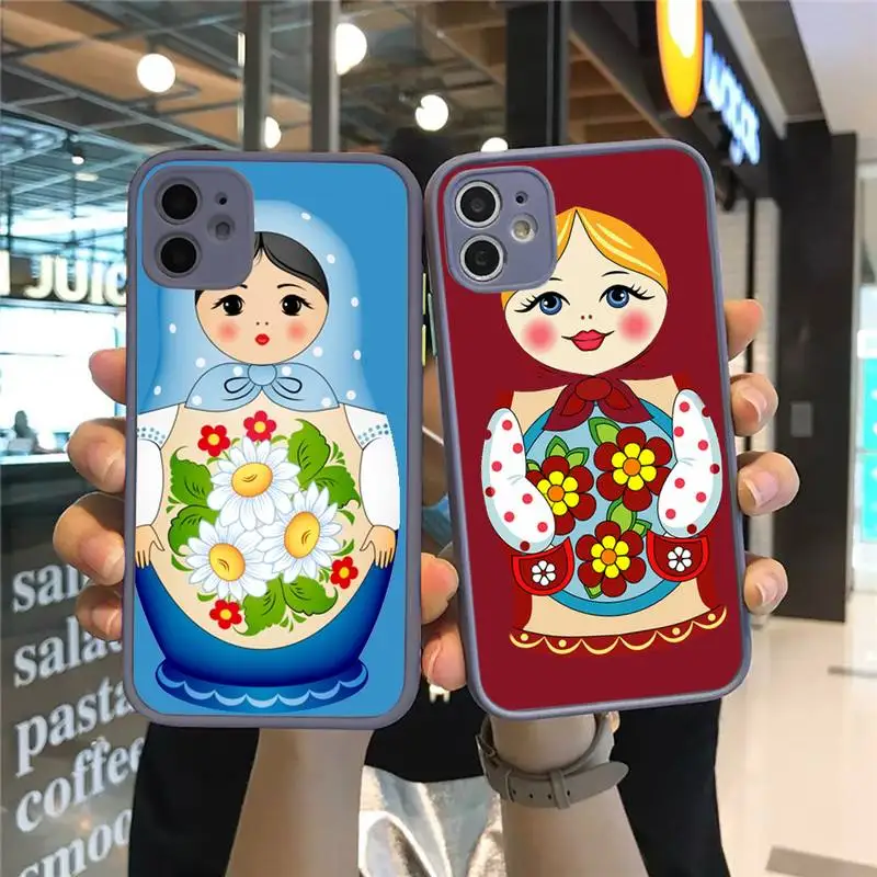 

Russian matryoshka Dolls cute baby Phone Cases Matte Transparent for iPhone 7 8 11 12 s mini pro X XS XR MAX Plus cover funda