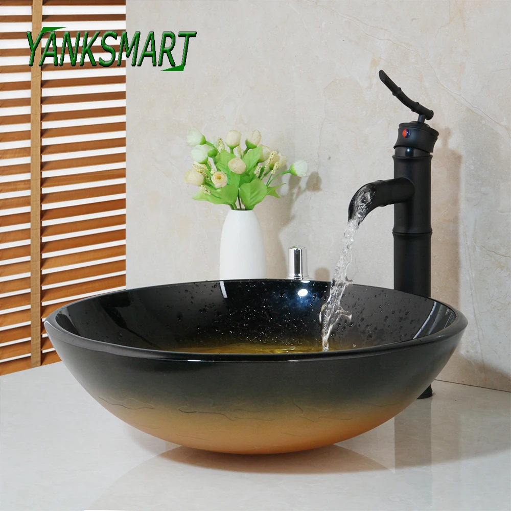 YANKSMART ванная комната круглый желтый закаленное стекло умывальник раковина +