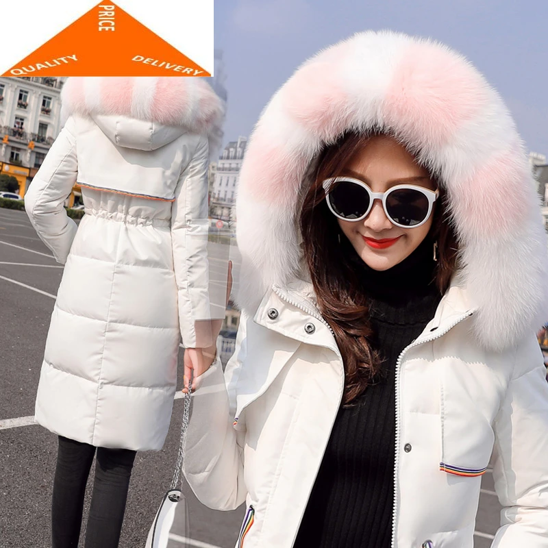 

Jacket Woman Winter Hooded Slim Long Coats Female 20% White Duck Down Parka Real Fox Fur Ladies Clothes 54299-6