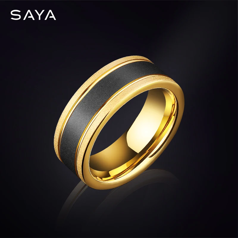 

2021 Men Frosted Tungsten Rings, Couple for Wedding 8mm Width Gold Plating Inside, Comfort Fit, Free Shipping, Engraving