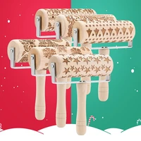 christmas roller baking cookies noodle biscuit fondant cake snowflake deer wooden rolling pin embossing dough patterned
