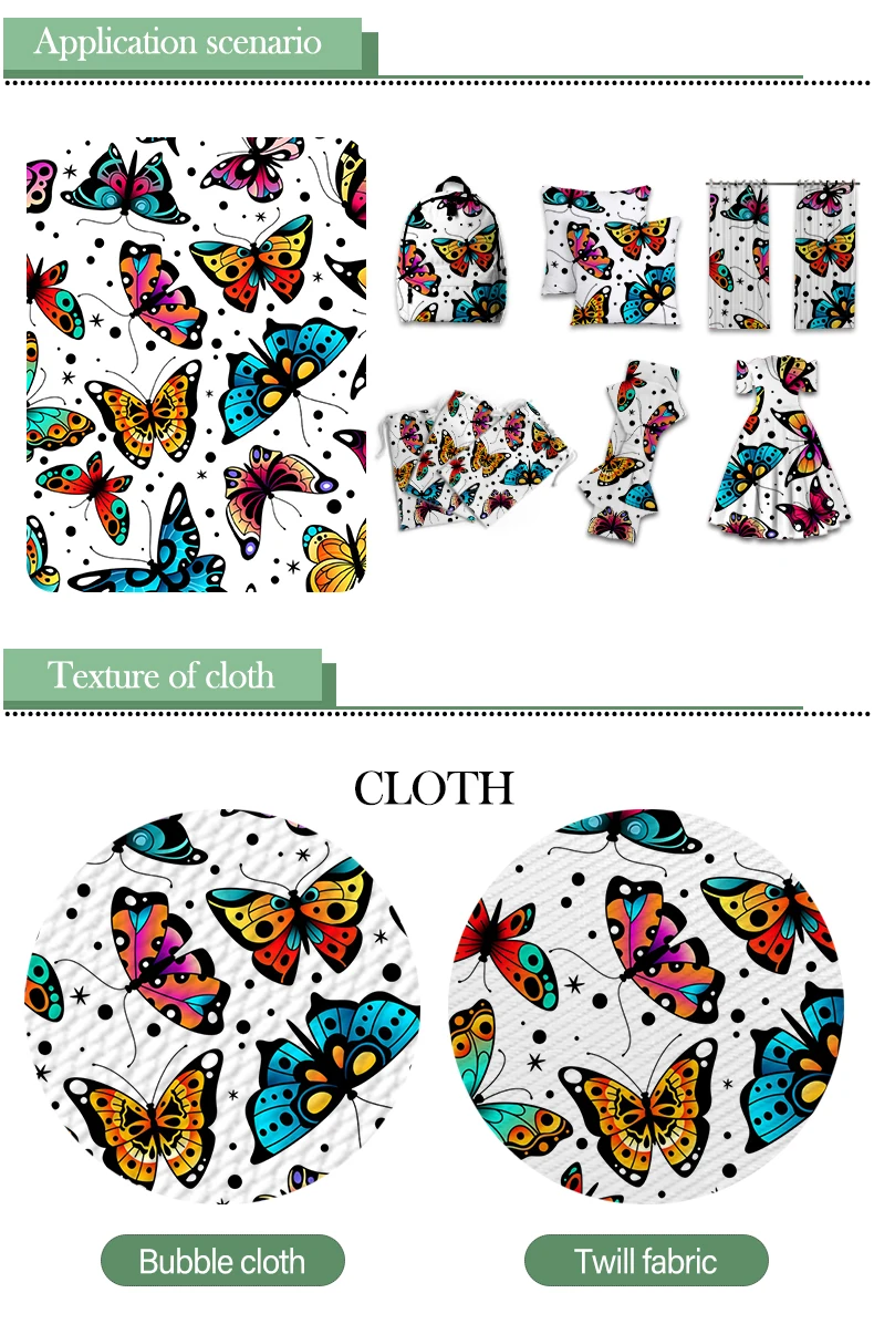 Эстетичная саржевая ткань с принтом бабочки из полиэстера и хлопка для шитья в