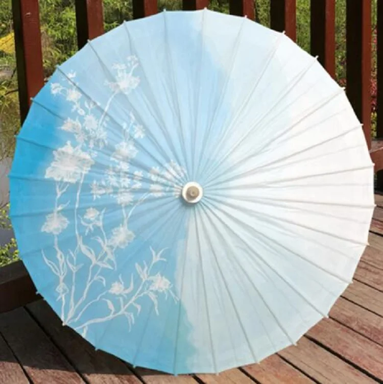 

JPY Light Blue Cherry Bottom Oil Paper Umbrella European Dance Paper Parasol Culture Show Exhibition Paper Umbrella