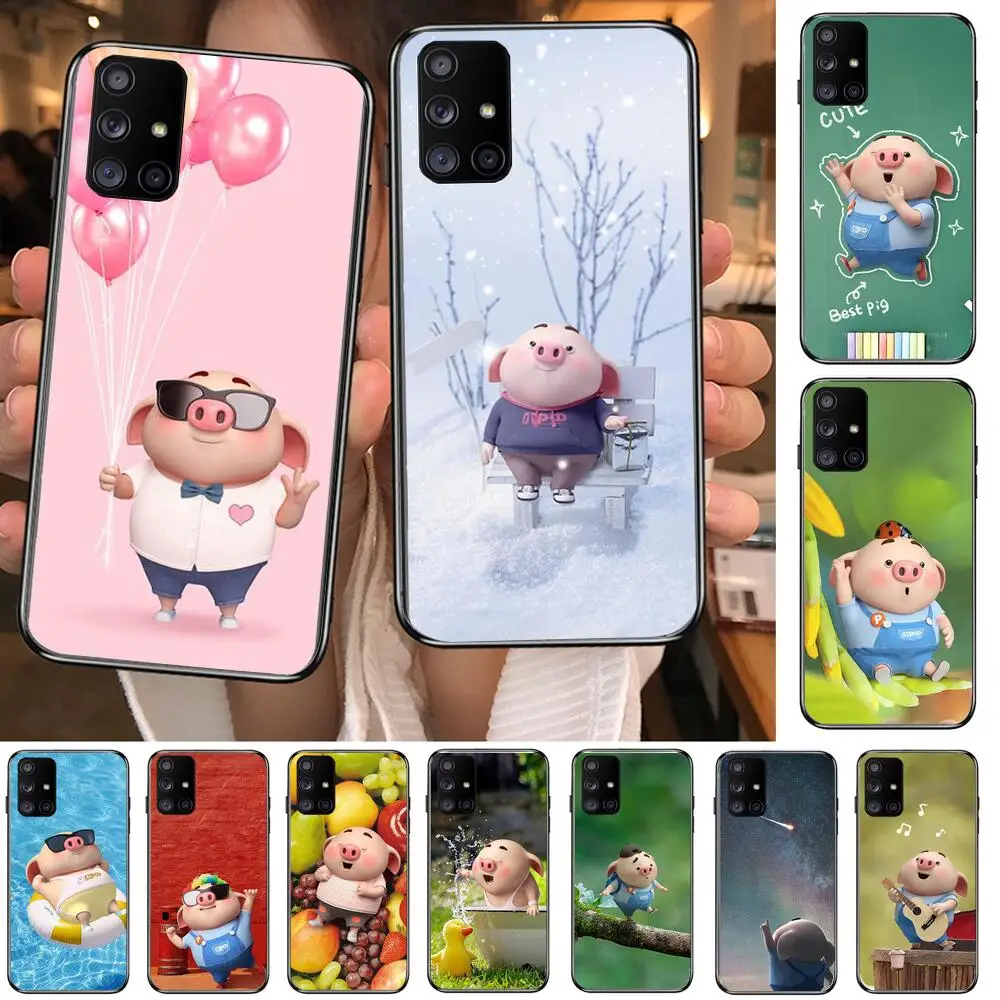 

Cute pig baby girl heart Phone Case Hull For Samsung Galaxy A50 A51 A71 A70 A52 A40 A30 A31 A80 A20E 5G S Black Shell Art Cell