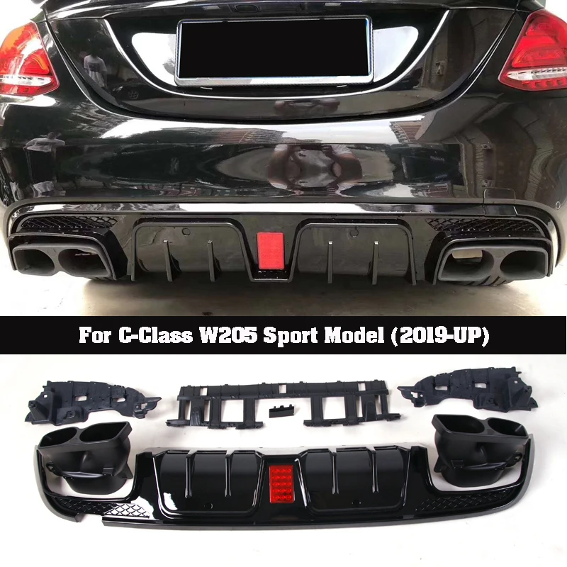 

B Style PP material Bumper Bright black Rear Diffuser Exhaust pipe For BENZ C Class W205 C180 C260 C300