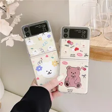 Korea Cute Cartoon Phone Cases For Samsung Galaxy Z Flip 3 Clear Crystal PC Hard Cover For Samsung Galaxy Z Flip3 ZFlip3 5G Case