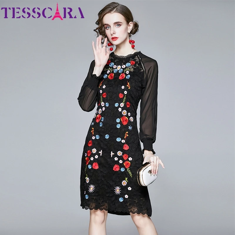 TESSCARA Женская Роскошная вышивка кружевное платье праздничное высокого качества