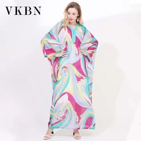 vkbn spring and summer dresses woman party night seaside resort beach print flare sleeve v neck fashion elegant dress 4233