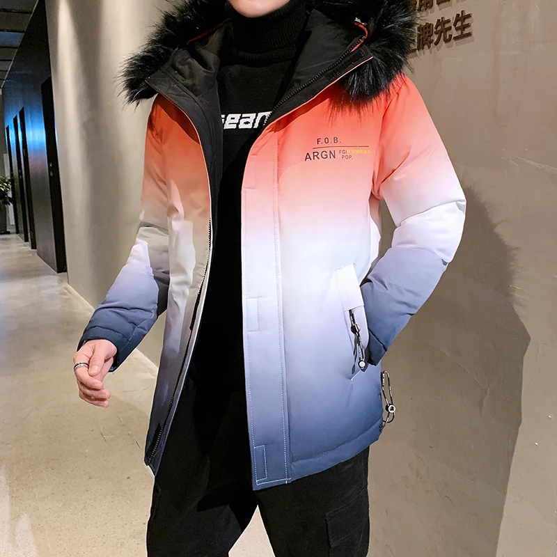 S8618-Orange Мужская куртка с капюшоном в стиле хип-хоп, зима, уличная одежда, градиентный цвет, стеганая парка, Harajuku, плащ, ветровка, верхняя одежда - Цвет: S8618-Orange
