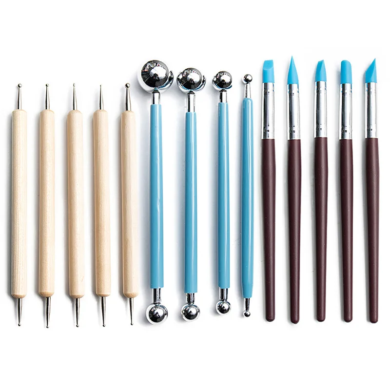 

14 Pcs Set Creativity Style Pottery Clay Tools Set Wood Double-ended Drill Pen Ball Stick Creasing Pen Pottery & CeramicsTools