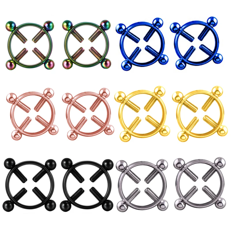 2 шт. поддельных колец на соске без прокалывания груди, винтовой крепеж из нержавеющей стали, модное украшение для тела для сексуальных женщин, подарок ювелирных изделий.