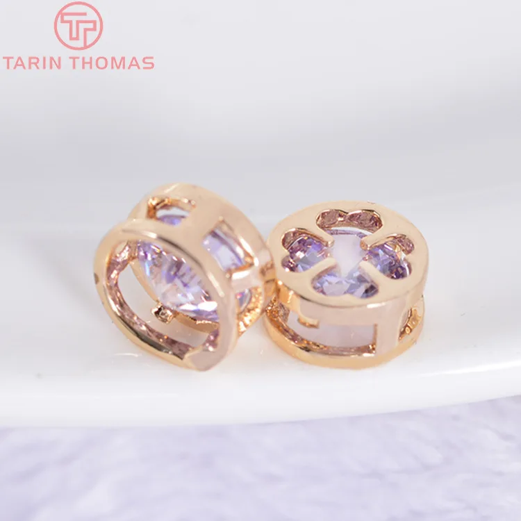 4PCS 8MM 24K Champagne Gold Color Plated Brass with Zircon Round Spacer Beads High Quality Diy Jewelry Accessories | Украшения и