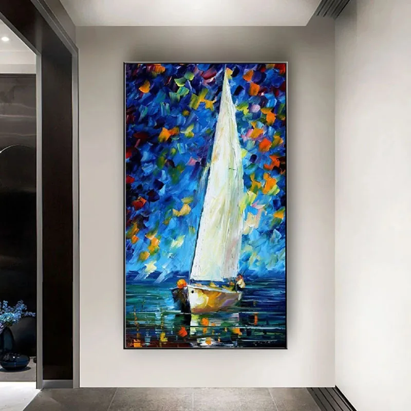 

Abstract Landscape Hand Painted Oil Painting On Canvas White Sea Boat Modern Canvas Wall Art Living Room Home Decor Picture