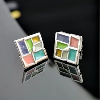 2020 delicate mixed color square stud earring trendy cute metal colorful resin statement earrings for women party accessories