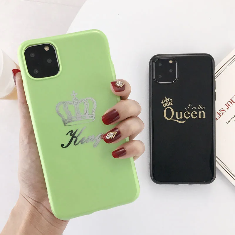 USLION чехол для телефона с мультяшной короной для iPhone 6, 6 s, 7, 8 Plus, мягкие чехлы из ТПУ для iPhone 11 Pro Max, XR, XS, Max, чехол с буквой King, Queen