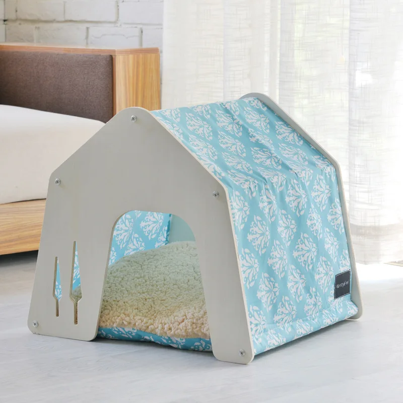 

Modern Stylish Four Seasons Cat House Cat Nest Small Kennel Washable Pet Products Dog Bed Solid Wood Detachable Dog Tent