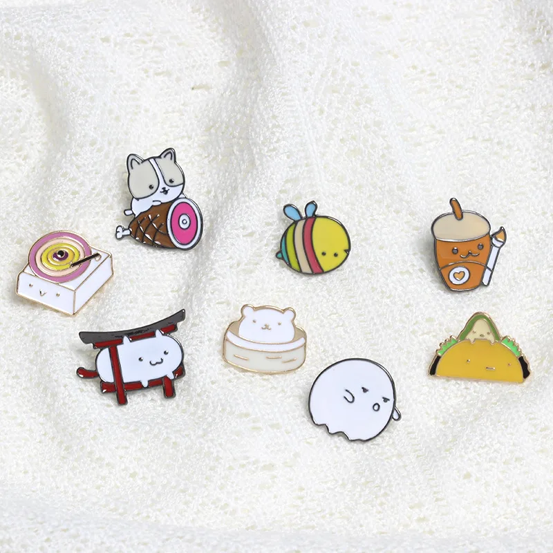 Забавный мультяшный Кот Медведь Брошь с дизайном девочка эмалированные булавки