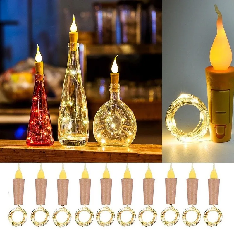 

LED Candle Wine Bottle Lights with Cork 90cm 10 LEDs Fairy String Lights Copper Wire Holiday Lighting for Festival Party Decor