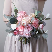 janevini ins romantic pink flower bridal bouquet ramo artificial rose white eucalyptus boho bride wedding bouquets for hand 2020