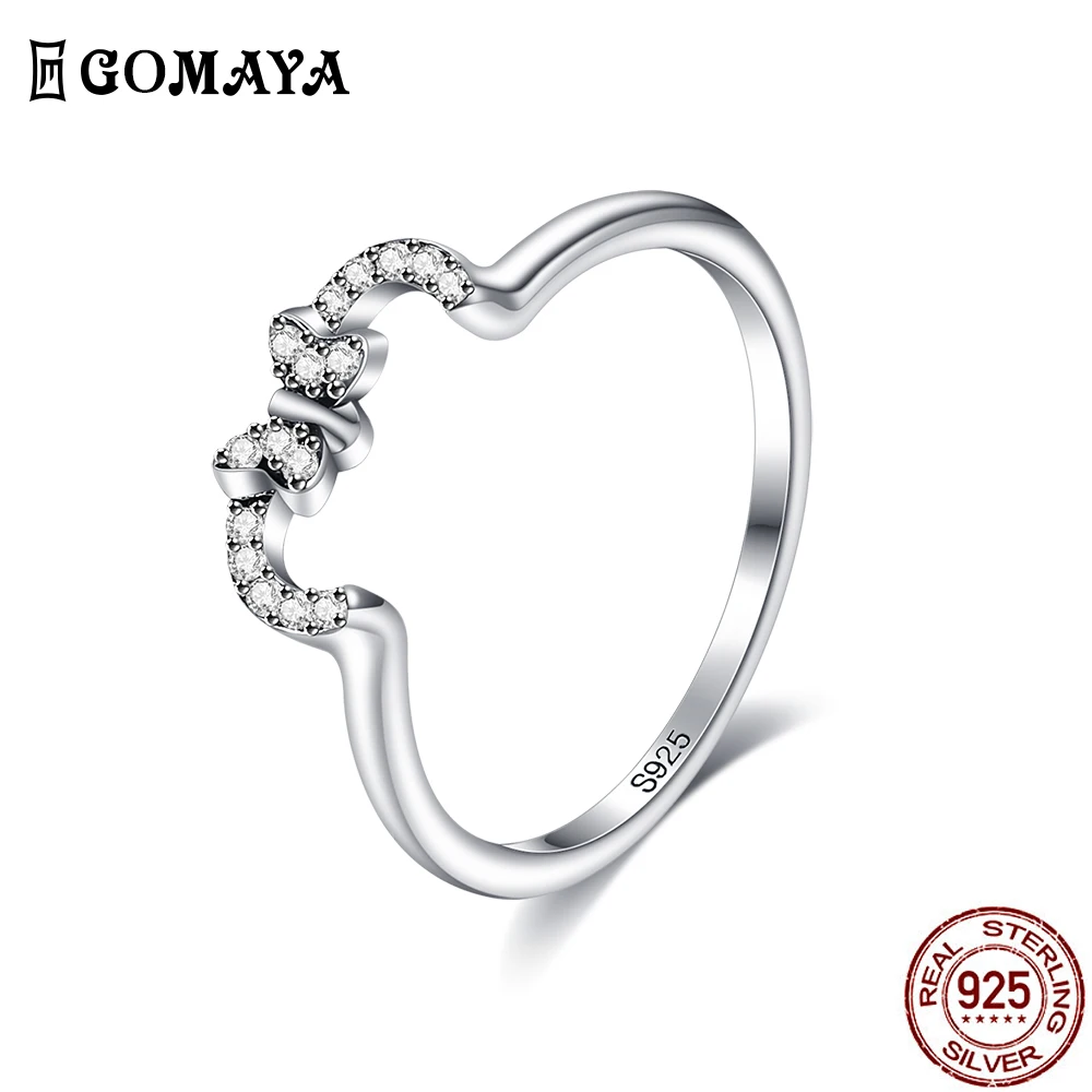 

GOMAYA Elegant 925 Sterling Silver Ring For Women Cubic Zirconia Setting Bowknot Warp Rings Forever Seal Real Love Fine Jewelry