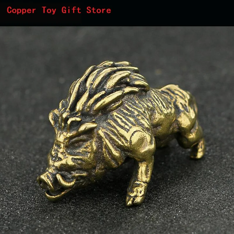 

EDC Brass Wild Boar Pig Sculpture Figurines Metal Copper Pig Figure Props Animal Home Office Desk Decor
