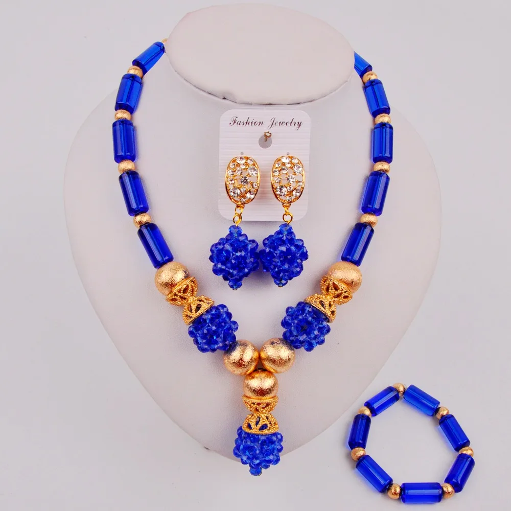 

Комплект ювелирных изделий, синие модные ожерелья, африканские бусы, свадебные украшения в нигерийском стиле, ZQ5-01