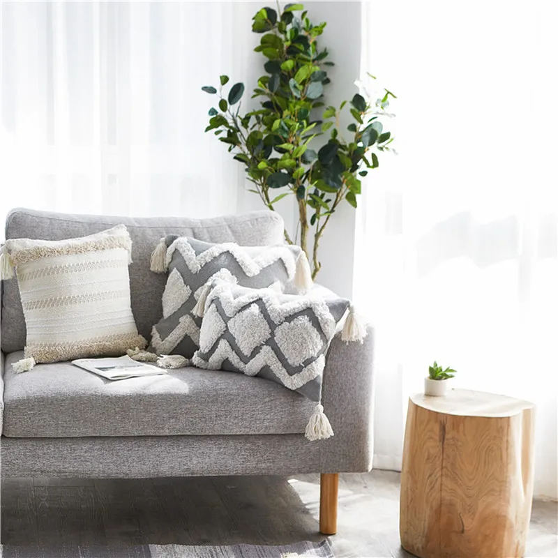 

Bohemian Decorative Chair Cushion Sofa Seat Cushion Home Simple Cushion Tufted Tassel Moroccan Gray Home Decoration cojines