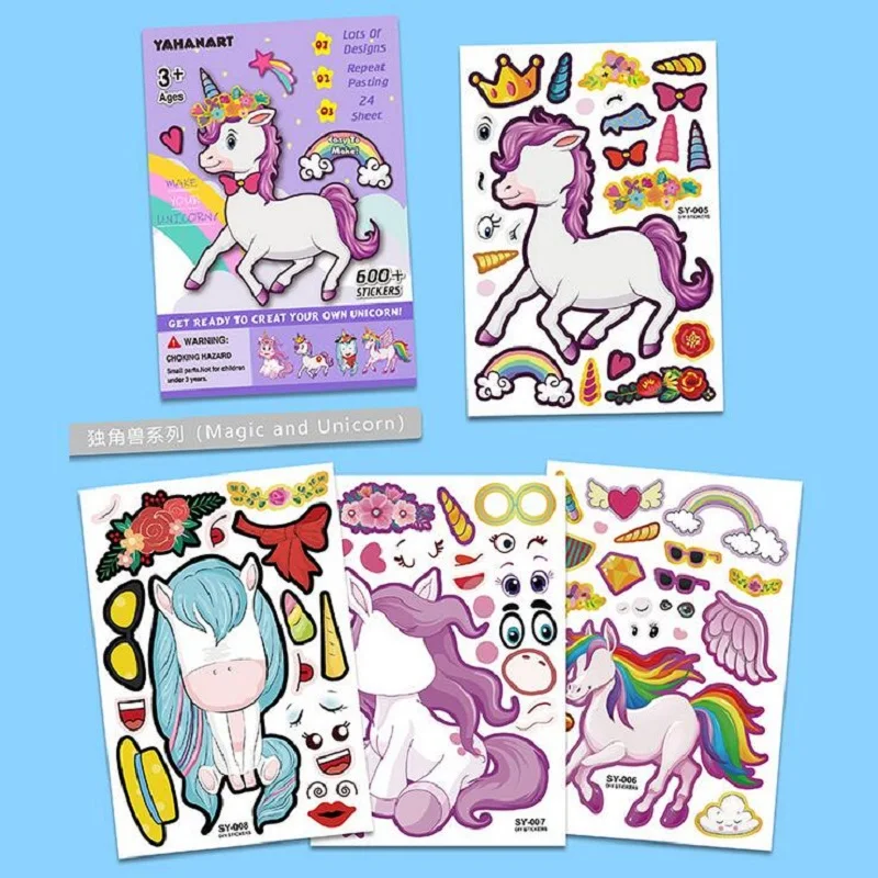 Kids Cartoon DIY Easter Sticker Set Unicorn Turkey 25 Stickers | Канцтовары для офиса и дома