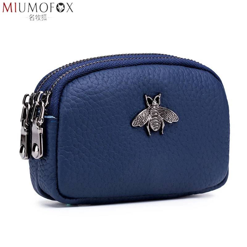 

Wallet Female Double Zipper Design Genuine Leather Women Coin Purse Fashion Women Credit Card Holder Small Wallet Perfume New