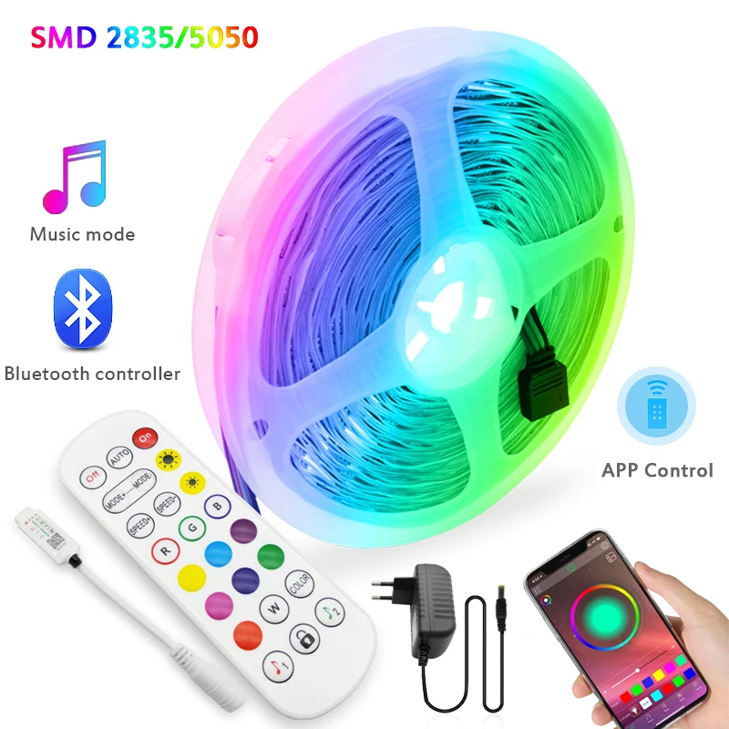 

Bluetooth светодиодный свет Спальня SMD2835/5050 синхронизация музыки Цвет изменение гибкий DC12V линейные гирлянды с пультом дистанционного управлен...