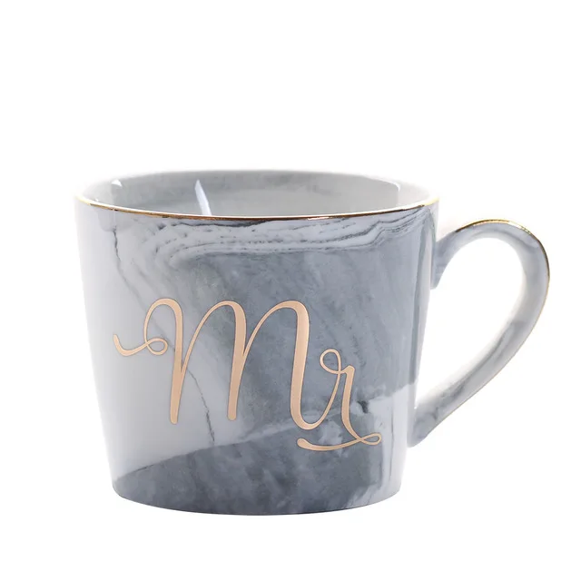 02 Marble Ceramic Mug Handpainted Gold Monogram Natural Marble Porcelain Coffee Mug Pink Gold Inlay Cup Creative Wedding Gift - Цвет: 02