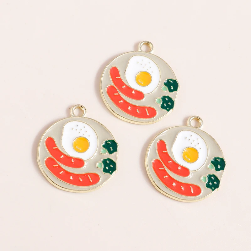 

10pcs 20*22mm Creative Food Jewelry Findings Hot Dogs Eggs Charms for Necklaces Earrings Making Accessories Diy Pendants Craft