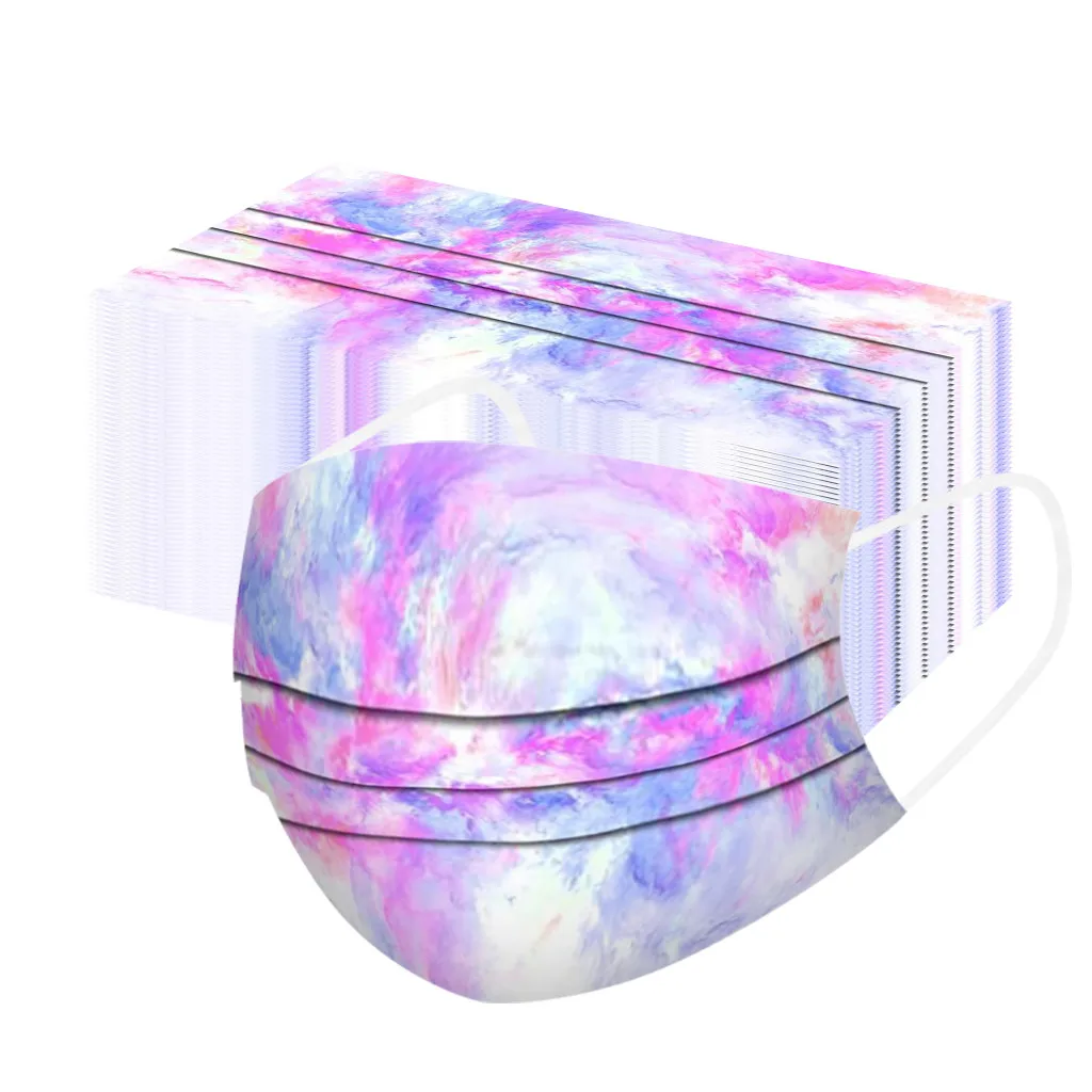 

50 шт. галстук для взрослых-dye принтом маска одноразовая градиент защита маски маска три Слои Earloops рот маски Mondkapjes Mascar